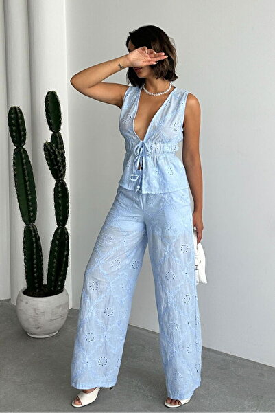 VERYMODA Embroidered Trousers - Blue |   D2876