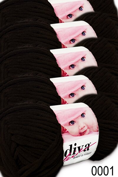 Diva İplik Το πρώτο βελούδινο νήμα του μωρού (5x100γρ.) 0001 - Μαύρο