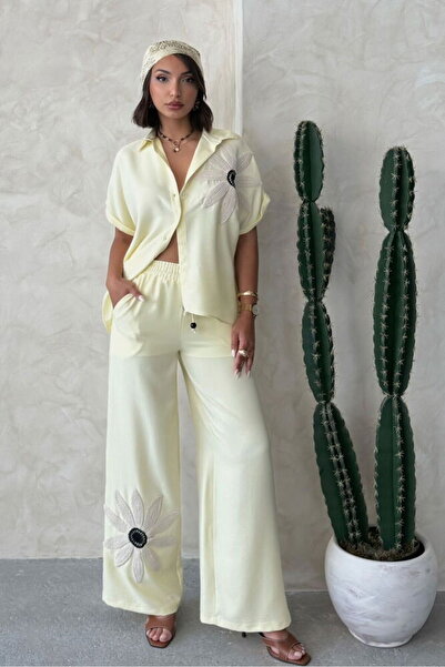 VERYMODA بنطلون بتفاصيل زهرية - أصفر |   D2925