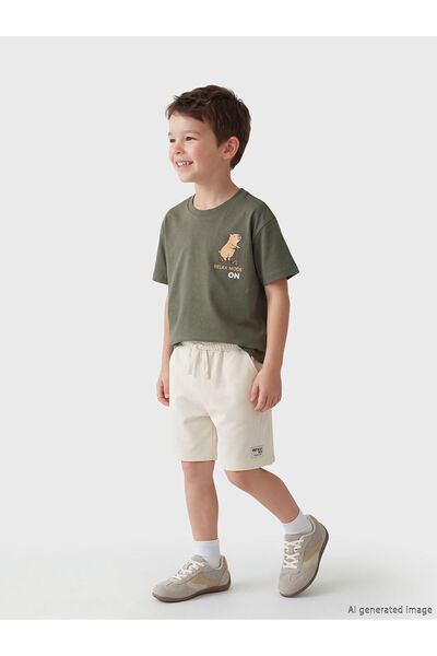 LC Waikiki Lcw Kids Beige Elastic Waist Boys' Shorts with Nevavm Difference -...