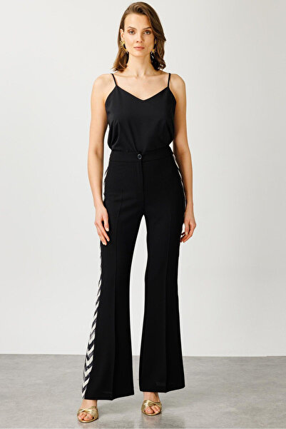 Moda İlgi Μαύρο Παντελόνι Ψηλόμεσο Ισπανικού Στυλ με Λεπτομέρεια Πλαϊνής Λωρί...