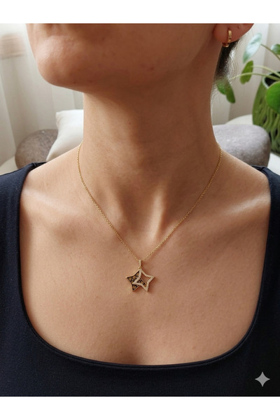 lavantebutik Steel Zircon Stone Star Model Women's Steel Necklace
