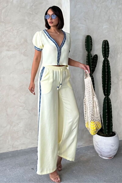VERYMODA Kot Şeritli Pantolon Sarı | F1890