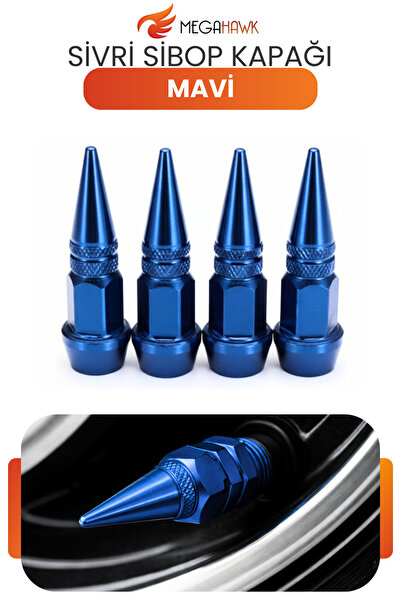 MEGAHAWK Sivri Sibop Kapağı Mavi Metal 4 Lü Set Universal Lastik Sibop Koruyu...
