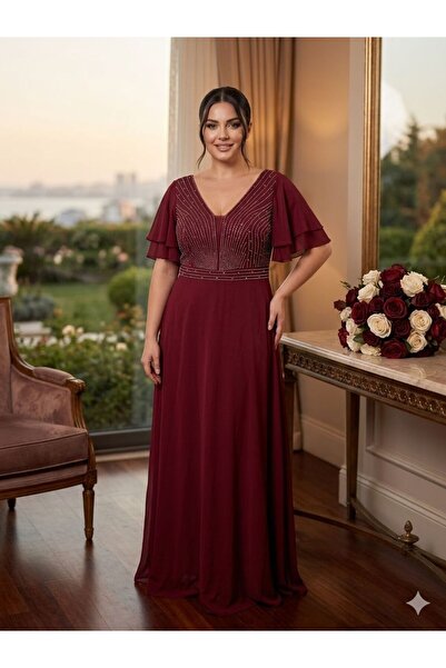 Modahiro Φόρεμα από σιφόν με χάντρες σε μεγάλο μέγεθος MDH5586