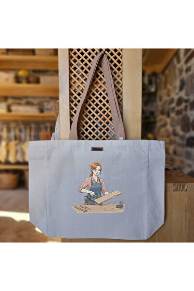 Pikkuva Women's Woodworking Printed Natural Canvas Tote Bag with Woodworking ...