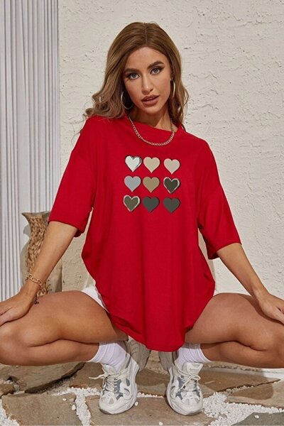 UygunModa 9 Heart Printed T-Shirt