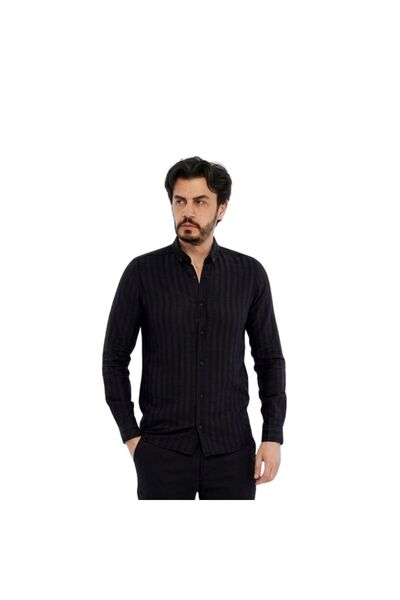 trender Cămașă neagră de bază pentru bărbați 11-5264