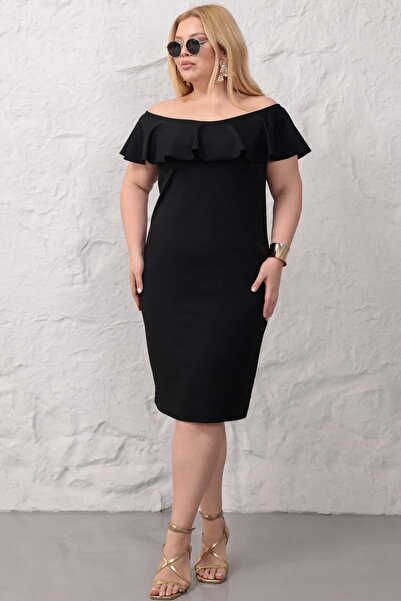 tarzımsüper Γυναικείο φόρεμα με βολάν στους ώμους, λεπτομερές λαιμόκοψη Madon...