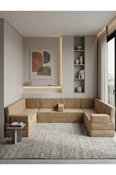 BAKIRÖZÜ HOME Premium Kadife Kumaş, Konforlu Yer Kanepesi ,Modüler Şark Köşes...