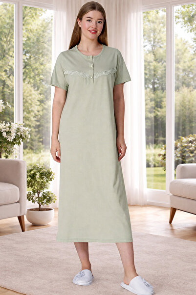 Lohusa Homewear Νέα σεζόν Πράσινο Καλοκαιρινό Νυχτικό με Σχέδιο Crew Neck και...