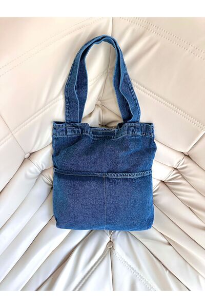 minebag Double Pocket Denim Women's Shoulder Bag Edgar Navy Blue