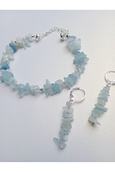 OEM Σετ με θραύσματα ακουαμαρίνας και επάργυρο αιματίτη