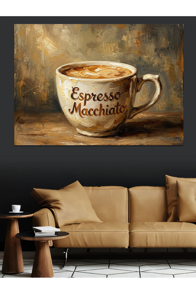 karizmart Espresso Macchiato Yazılı Kahve Fincanı Dekoratif Kanvas - Mdf Ahşa...