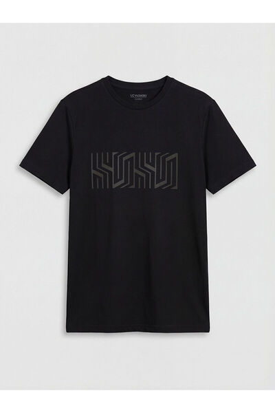 LC Waikiki تي شيرت Vizyon New Season Crew Neck مطبوع للرجال من القطن الممشط