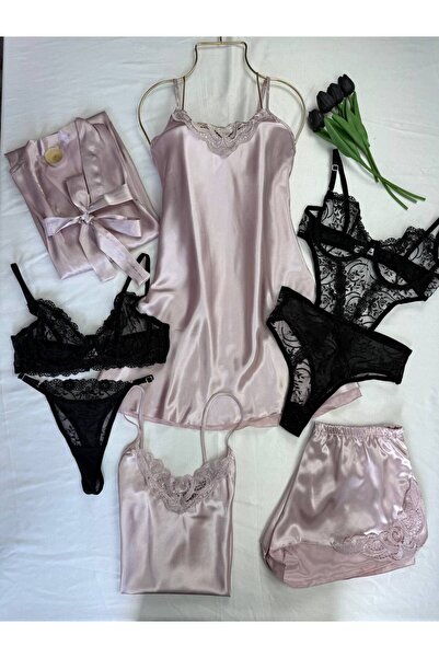 ROZENİN LINGERIE Boxed Satin Dressing Gown Nightgown Underwear Dowry Set