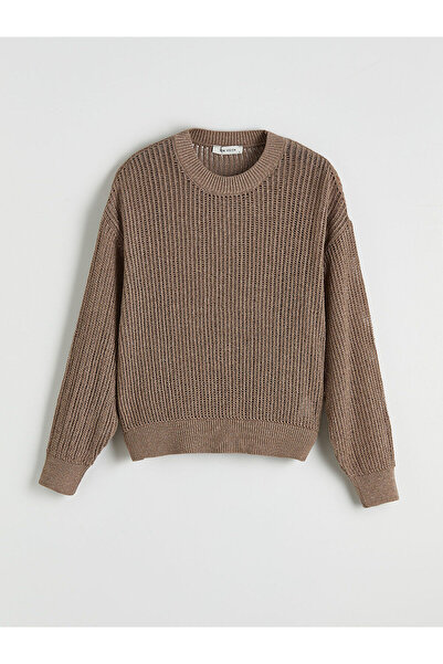 LC Waikiki Peak New Season Crew Neck Openwork Oversize Women's Knitwear Sweater