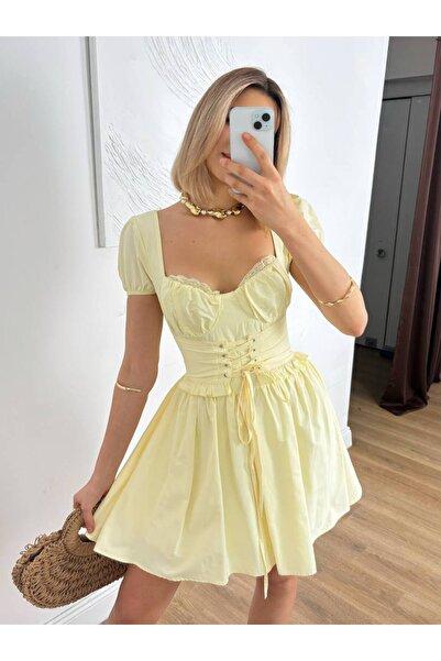 BEAUTY FASHİON Kadın Kare Yaka Belden Korseli Ayarlanabilir Mini Abiye & Mezu...