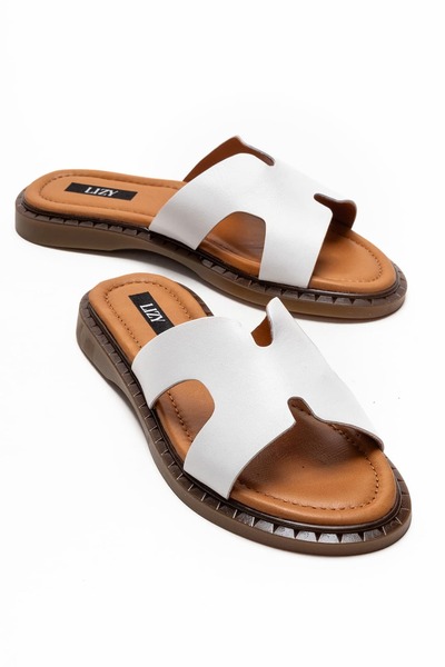 Lizy Shoes Γυναικείες λευκές παντόφλες από γνήσιο δέρμα, καθημερινές, άνετες,...