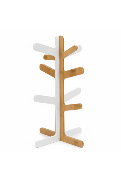 Tessie & Jessie Elegant White Wooden Mug Tree Stand for Stylish Kitchen