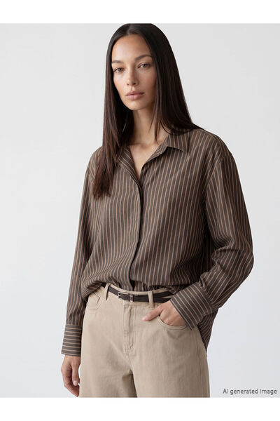 LC Waikiki Nevavm Striped Modal Blended Women's Shirt with a Difference