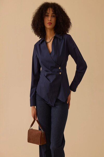 Rain and River Pi̇le Detailled K Double-Breasted Shirt