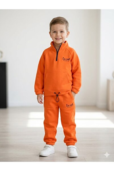 Motebarn Wear Σετ αθλητικής φόρμας για αγόρια σε πορτοκαλί χρώμα με μισό φερμ...