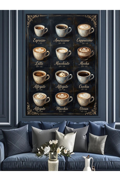 karizmart Çeşitli Kahve Sunumları Siyah Tabela Dekoratif Kanvas - Mdf Ahşap T...