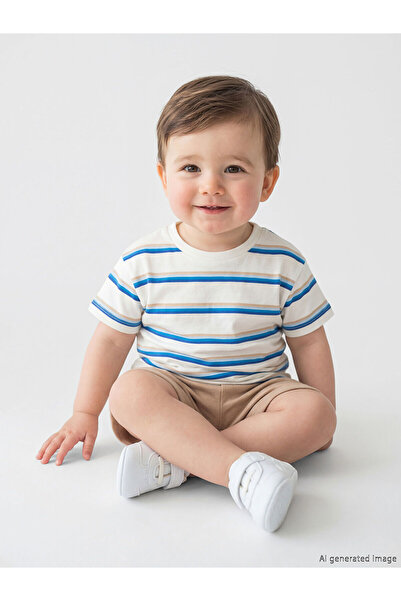 LC Waikiki Trendlucky Striped with Difference Baby Boy T-Shirt and Shorts