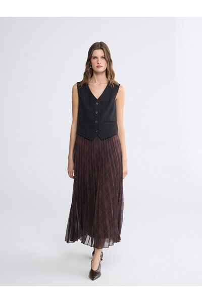 LC Waikiki Nevavm Plaid Pleated Skirt with Elastic Waist