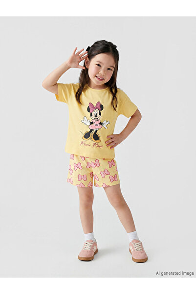 LC Waikiki Ozmarka New Season Minnie Mouse Printed Girls' T-Shirt and Shorts
