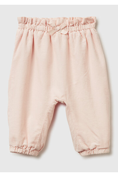 United Colors of Benetton Baby Powder Pink Velvet Pants with Bow and Label De...