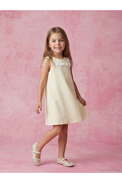 LC Waikiki Nevavm Oval Collar Bowknot Girl's Dress