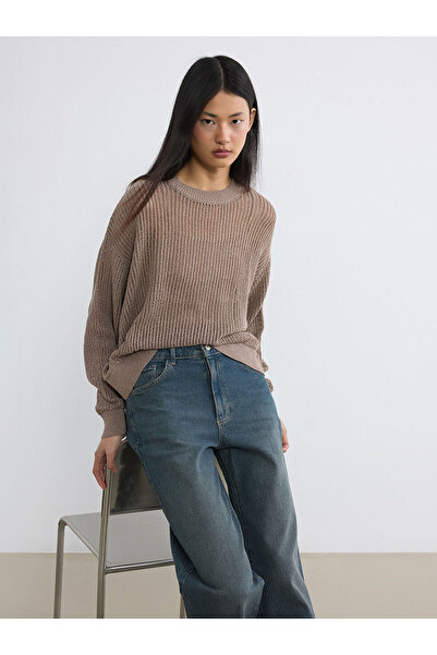 LC Waikiki Nevavm Farkıyla Lcw Vision Beige Oval Neck Openwork Oversize Women...