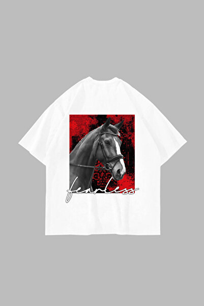 Bak Moda Λευκό μπλουζάκι Unisex με στάμπα Fearless σε μεγάλο μέγεθος