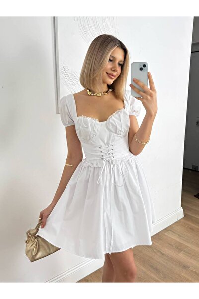 BEAUTY FASHİON Kadın Kare Yaka Belden Korseli Ayarlanabilir Mini Abiye & Mezu...