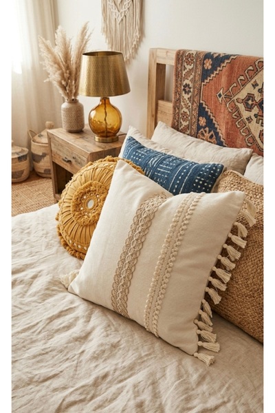 oiphome Μποέμ μαξιλαροθήκη από λινό βαμβάκι 43x43, ποιοτική.