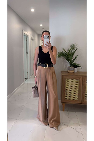 BİRCANÇİL Παντελόνι με ζώνη Frenkla Champagne