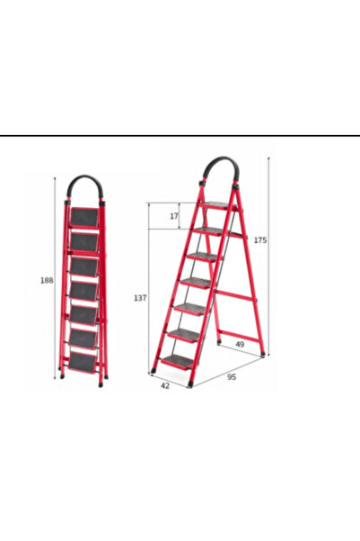 OEM Scară Metalică JRH, 7 Trepte Antiderapante, Structură Solidă, Roșie, 175 ...