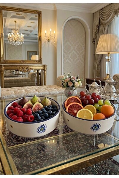 evinbizden Nazar Pattern Hand Decorated 2-Piece Serving Presentation Bowls Ce...
