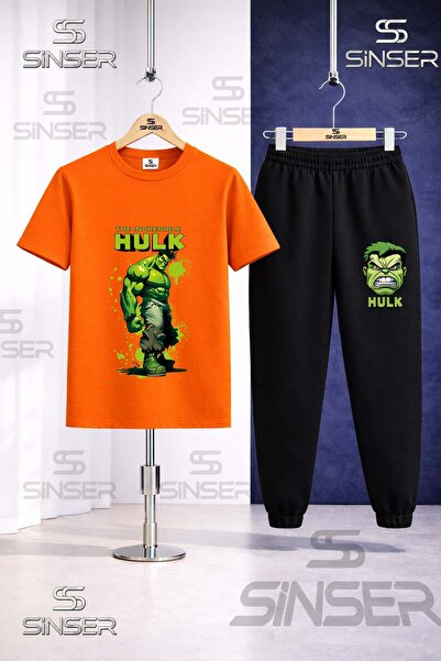 SS SİNSER طقم تي شيرت مطبوع عليه نص HULK للأطفال مطبوع عليه نصًا مرسومًا