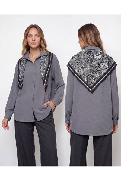 F-Moda Boutique FULARLI GÖMLEK GRİ