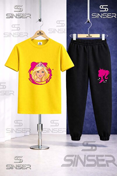 SS SİNSER Children's Brbia Head in the Pink Printed T-Shirt Tracksuit Set