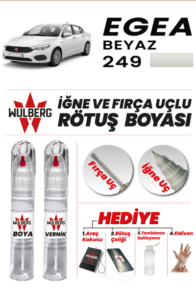 Wulberg Fiat Egea 249 Rötuş Boya 25 ml + Vernik İğne & Fırça Uçlu Kalıcı Çizi...