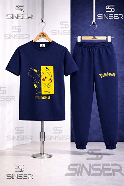 SS SİNSER Children's Pikhacu in Half Square Printed T-Shirt Tracksuit Set