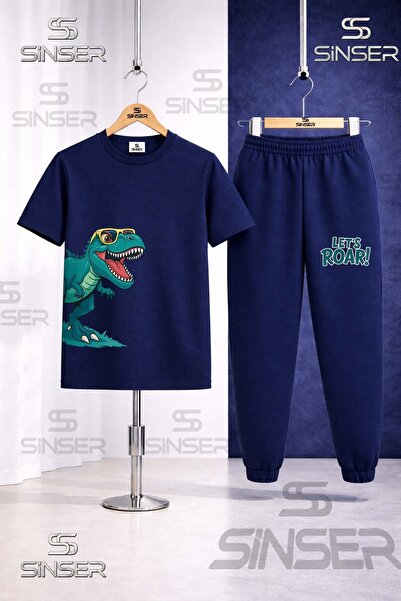 SS SİNSER Παιδικό σετ φόρμας με μπλουζάκι με στάμπα DINOSAUR GLASSES GREEN SIDE