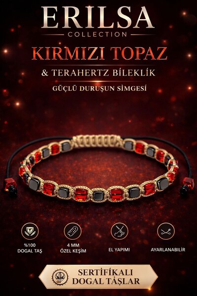 Erilsa Certified Red Topaz Terahertz Bracelet 4 mm Cube Cut – Natural Gemston...