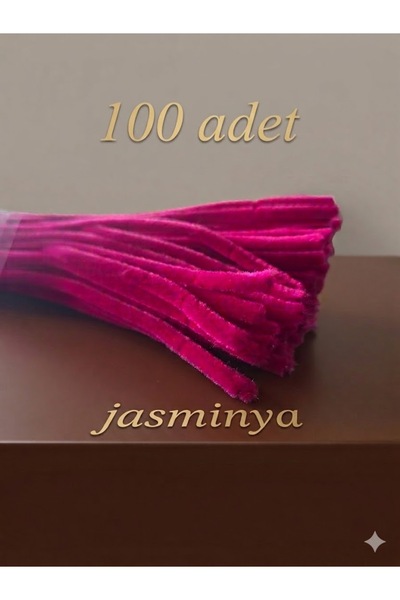 Jasminya 100 Adet Koyu Pembe Fuşya Şönil Çiçek Dekoratif Süsleme Hobi Etkinlikleri İçin Tüylü Tel 30 Cm