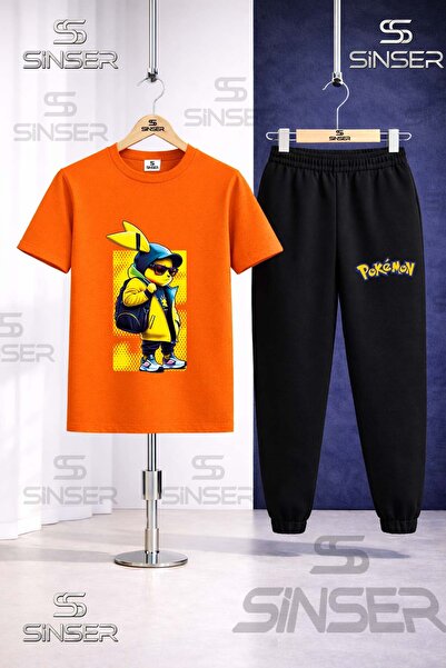 SS SİNSER Children's Pikhacu Cantali Sari Tvl Printed T-Shirt Sweatpants Set