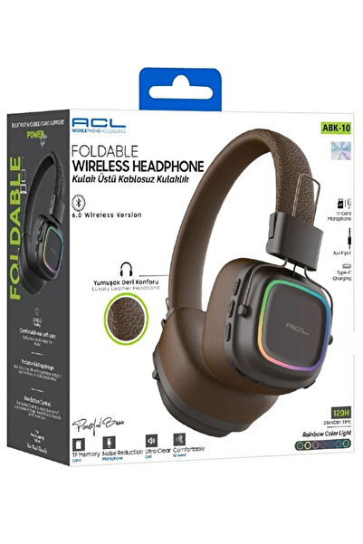 ACL Abk-10 Kablosuz Bluetooth Kulak Üstü Kulaklık Yumuşak Deri Kahverengi